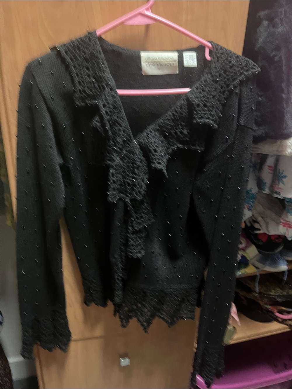 Marisa Christina Black Beaded Ruffle Cardigan